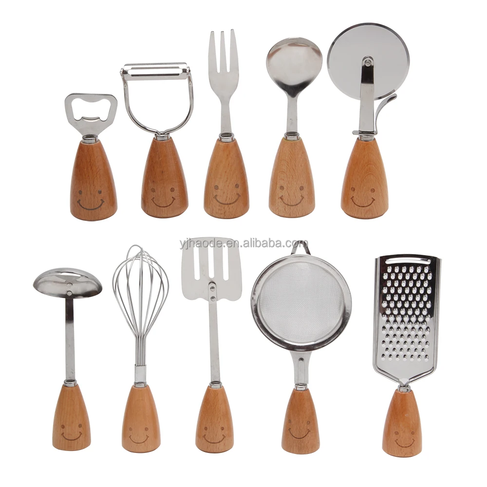 优质不锈钢厨房小工具,配有木制可爱手柄,厨房工具
