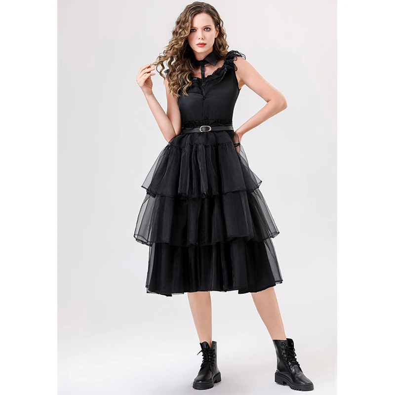 Family Costume Black Gauze Dress Halloween Style Witch Show Costume Women  Vampire Dress
