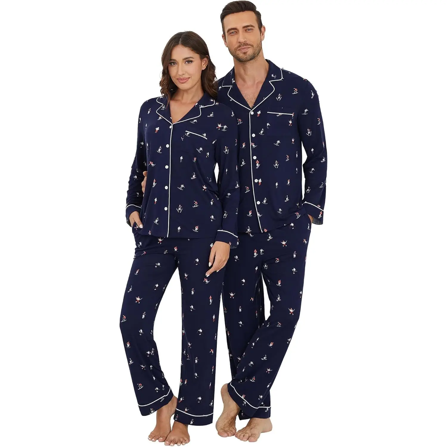 Wholesale Couples Pajamas Set Long Sleeve Sleepwear Bamboo Viscose Women Men Matching PJs Valentine's Pajama Loungewear Bulk