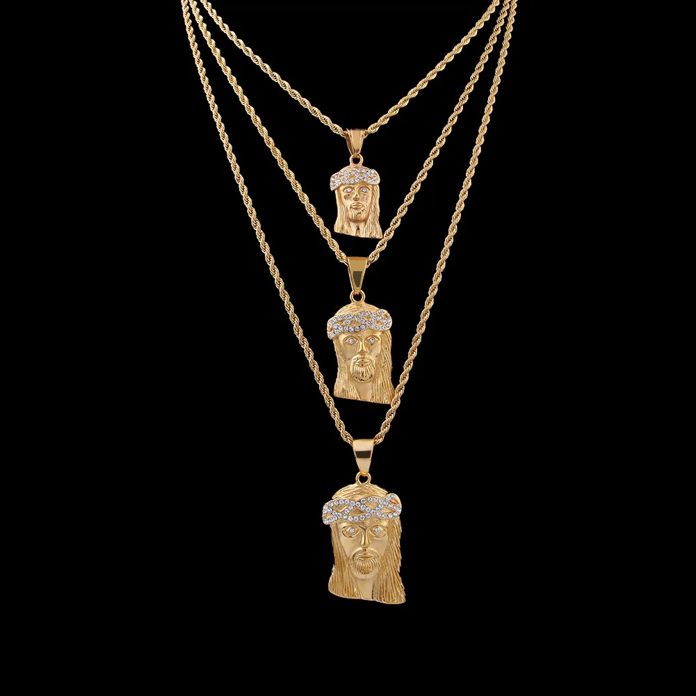 18k Gold Plated  Crystal Jesus Piece Hip Hop Neclace Bling Bling Chain Pendant 