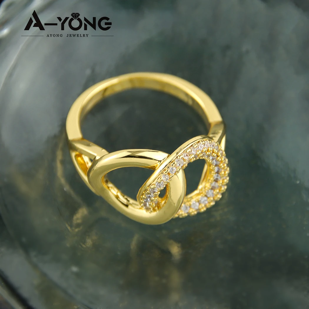 Popular Luxury Interlocking Ring Double Layer Copper Index Finger Rings Circle 21k Gold Ring for Party