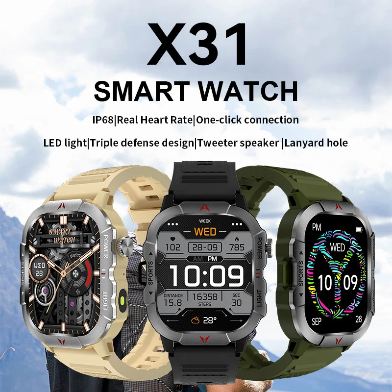 X31 New Smart LED Light Fitness Tracker Watch Square IPS Screen Triple Defense IP68 Waterproof Answer Call BT