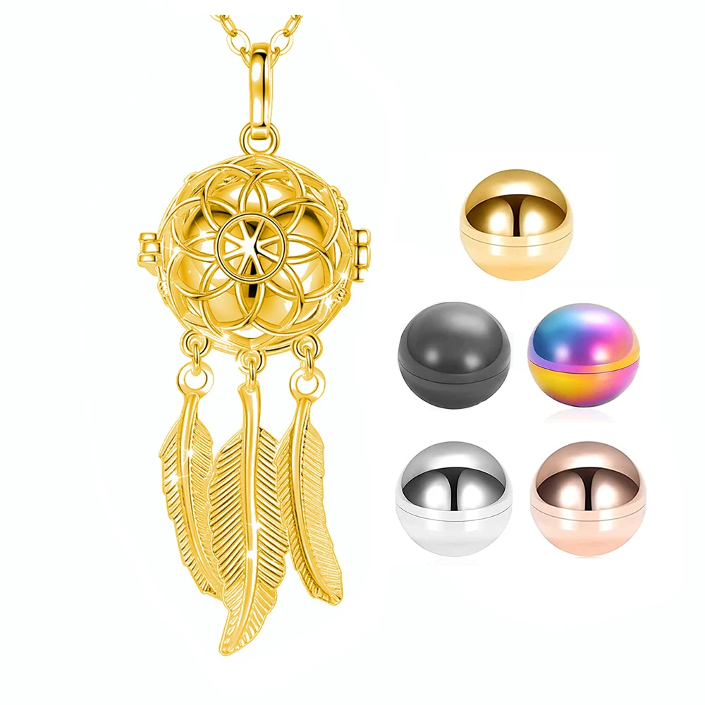 Cremation Jewelry Urn Necklace for Ashes for Women Men Feather Keepsake Dream Catcher Hollow Pendants in Memory of Human Pets