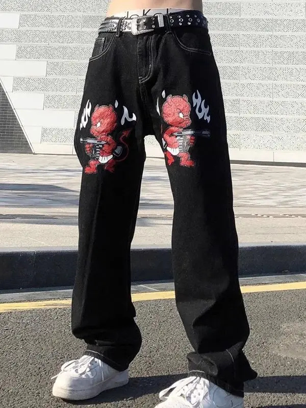 Custom Hip Hop Punk Digital Transfer Printing Denim Trousers Relaxed Fit Baggy Jeans Men Washing Men's Jeans