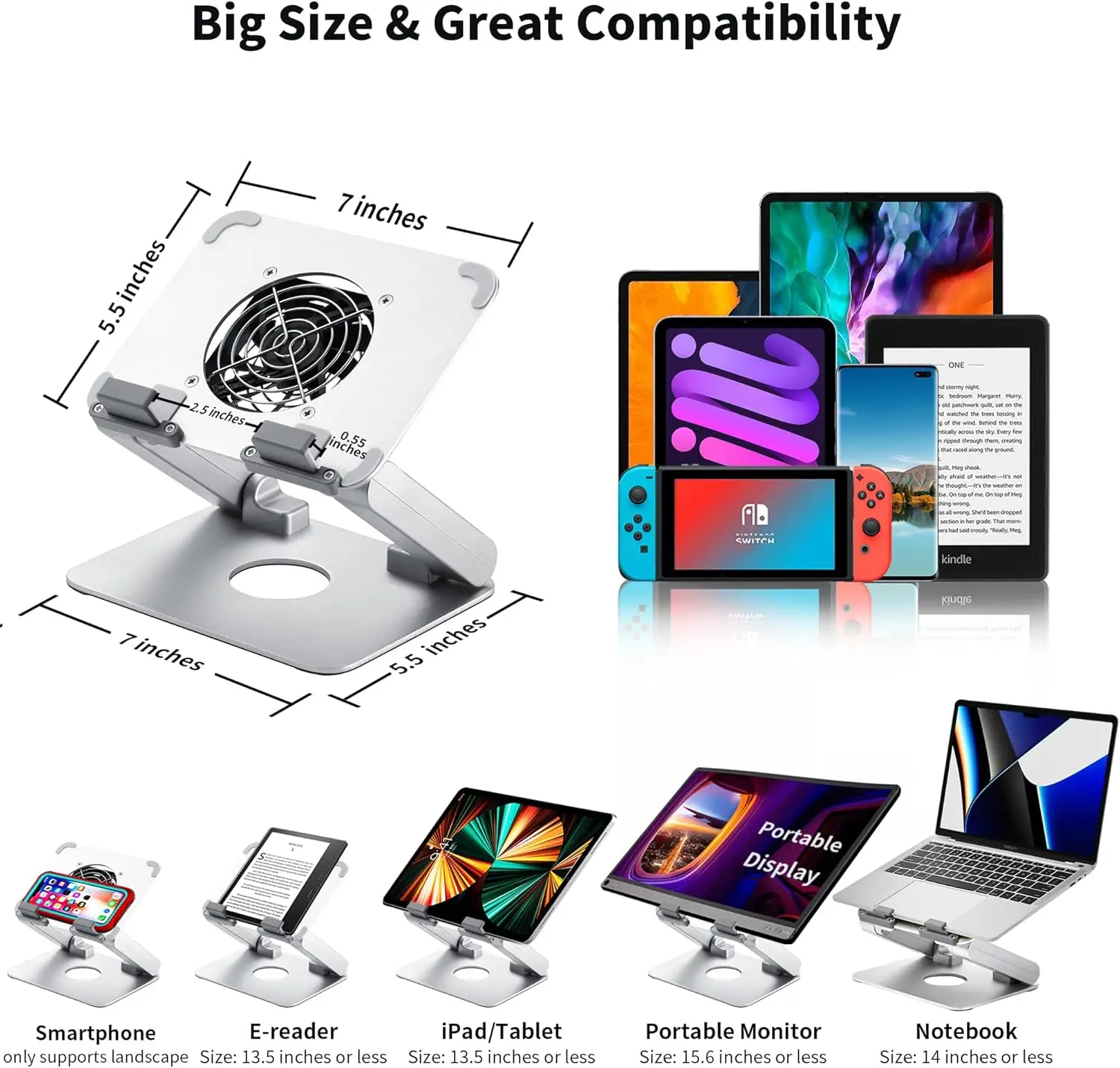 Metal Adjustable Laptop Stand 360 Degree Rotating Laptop Cooling Stand Foldable Laptop Riser Stand with Double Fans