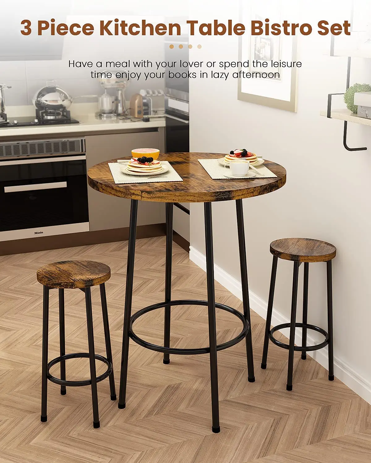 small round bar table and stools