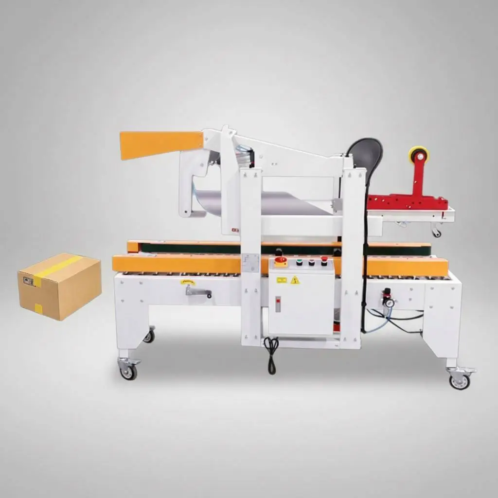 TEBAK  Automatic Paper Box Carton Sealing Machine with Auto Folding Cover Function, CE Certified Adjustable Tape Sealer