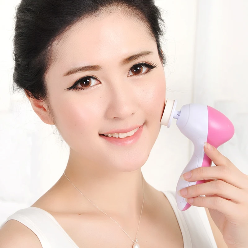 5 in 1 Face Exfoliating Electric Facial Cleaner Silicone Scrub Pore Cleaner Spin Sonic Facial Cleansing Brush for Home