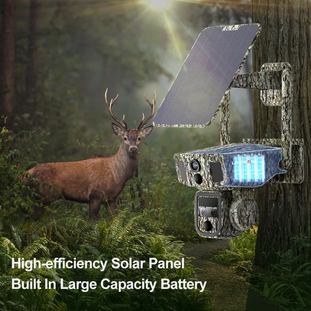 LS VISION Marvelous Series Dual Lens 10X Optical Zoom Dual Network Camouflage Exclusive Appearance CCTV Solar Camera