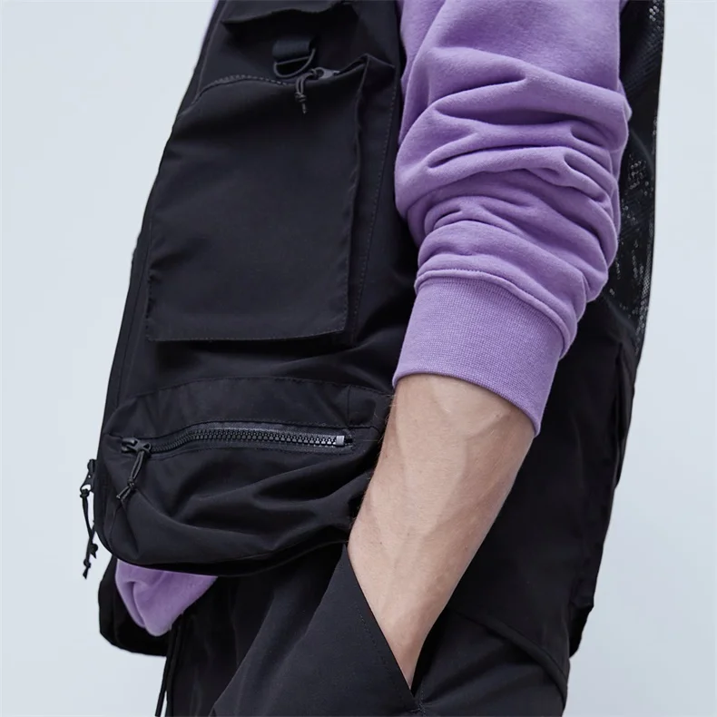 Custom Men's Tactical Cargo Vest Breathable Mesh Back Patchwork 6 Pockets Multi Pocket Cargo Gilet for Summer Casual Outer Wear