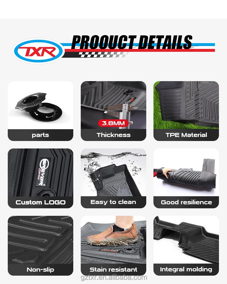 Black TPE floor mat close-up