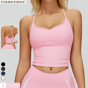 YSH New Style Custom logo Gym Solid Yoga Vest Lightweight Sleeveless Workout Fitness Sport Bra for Women Running Tank Tops