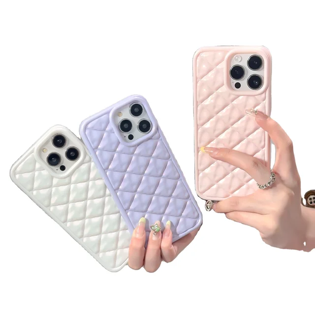 Fashion Simple Pure Color Light Surface Fold Diamond Grid Shockproof Protective Phone Cover Case For iPhone 11 12 13 14 15 Pro M