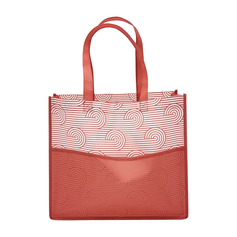 Wholesale custom logos printed reusable recycle red pp non woven grocery shopping fabric tote bag details