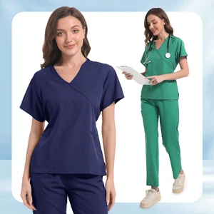 Multicolor Jogger Suit Doctor Care Uniform Short Sleeve v Collar Top Dungarees Suit Medical Clinical Clothing  Nurse Scrub