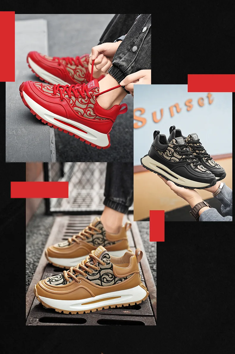 Men's Shoes Spring 2024 New Trend Thick Sole Increase Sports Casual Fashion Shoes Men Red