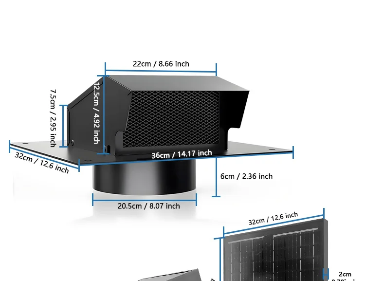Solar Attic Ventilation Fan, 25W, Roof, Plastic - detail 2