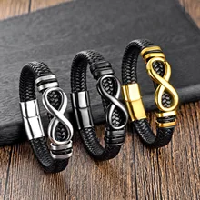 Ready To Ship High Quality Silver Black Gold Stainless Steel Leather Bracelet Custom Bracelet Man Bracelet Jewelri