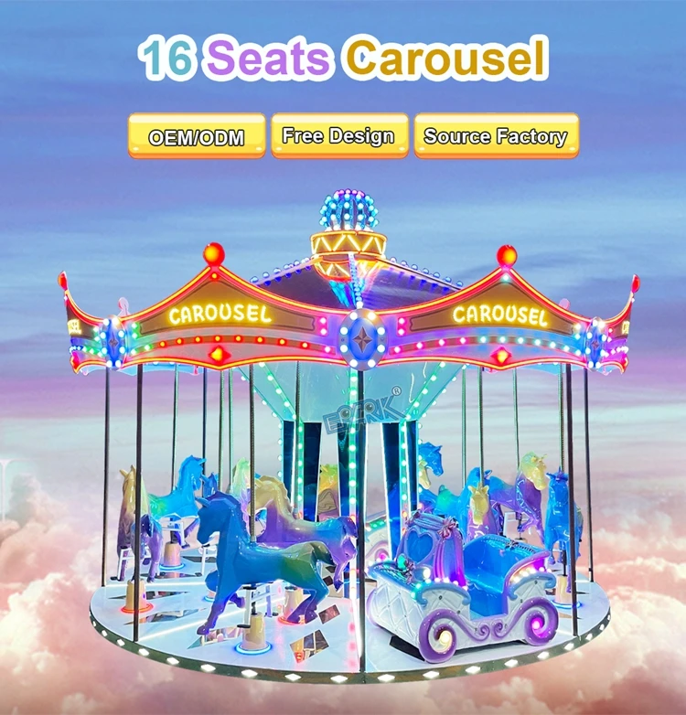 16 Seats Fairground Attractions Carousel Ride New Design Deer Theme ...