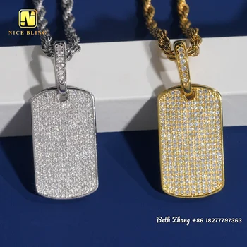 Silver Jewelry Hip Hop Iced Out Dog Tags Pendants VVS Moissanite Diamond Charms Pass Diamond Tester