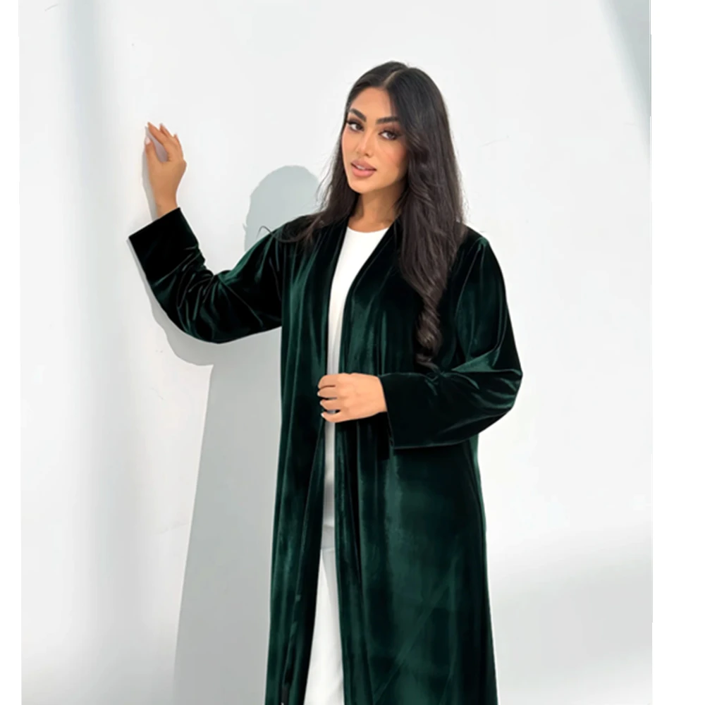 Abaya 2025 France Spring Ramadan Eid Open Floral Purple Kimono Vtement Femme Musulmane Velvet Abaya