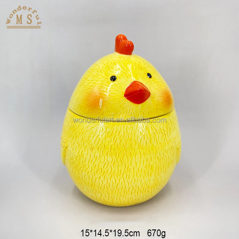 Ceramic Chick Canister Cock Animal Shaped Jar Cute Chicken Food Candy Cookie Storage Jar with Lid for Easter Home Decoration