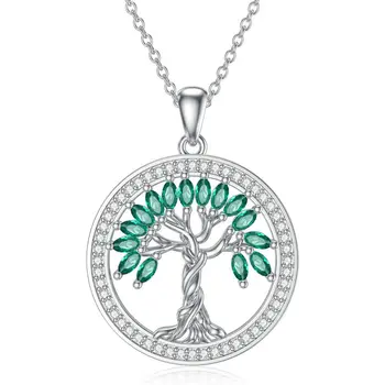 Fashion 925 silver fashion emerald zirconia Tree Of Life pendant Necklace jewelry for women