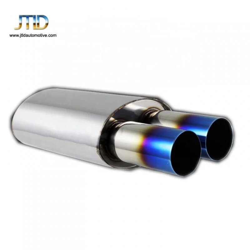 Universal Double Outlets 3.5" Dual Outlets Blue Burnt Tip 2.5" Inlet Stainless Exhaust Muffler With Silencer