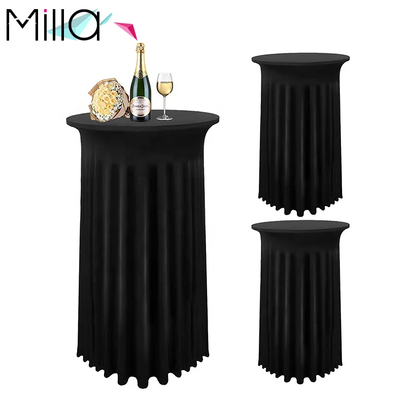 4-Pack Black Cocktail Table Covers – 32x43 Inch, Stretch Spandex, Waterproof, For Weddings & Parties