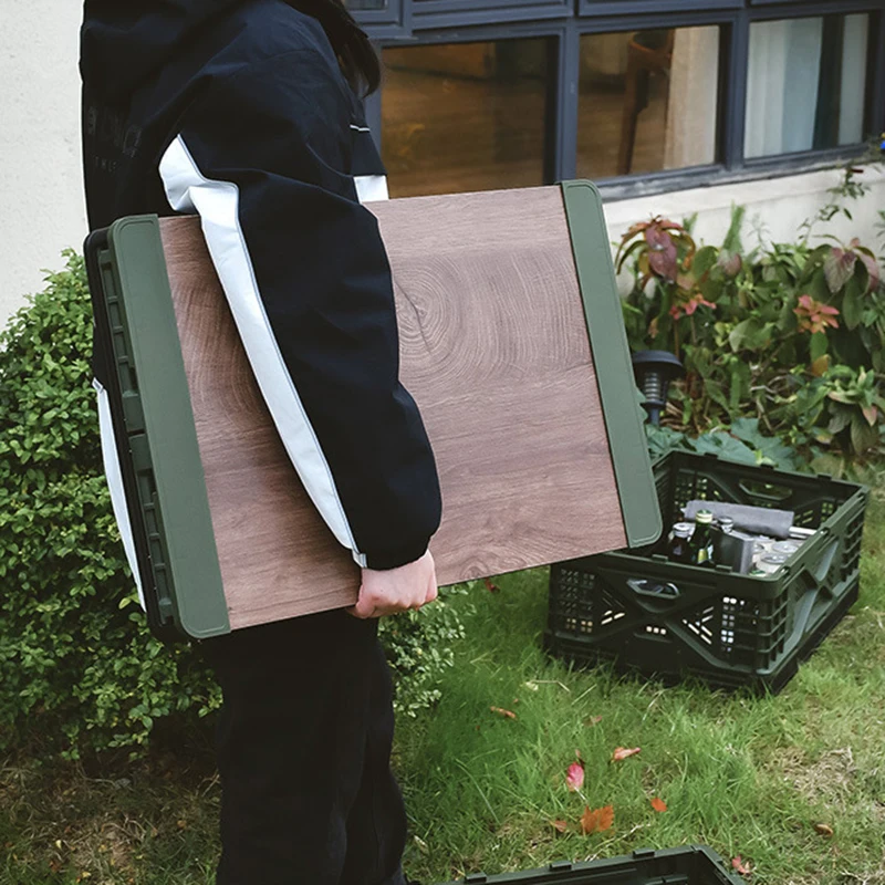 Korean Style Large Tree Cover Plastic Folding Basket Crate Vegetable Organizer Foldable Storage Box with Wooden Lid