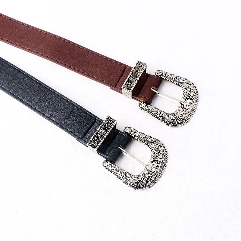 Vintage Carved Leather Belt Adjustable for Women XZQTIVE Women Men Genuine Leather Belt Vintage Ladies  main image 2