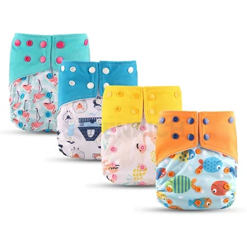 OEM 3 in 1 Baby Cloth Nappies Washable Reusable Bamboo Cotton Fitted Printed Cloth Diapers