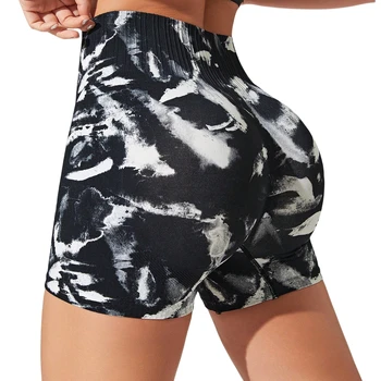 Gym Fitness Seamless Moisture Quick Drying Tie Dyed Shorts Women's Hip Lifting Shorts