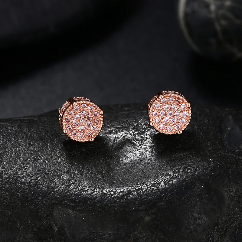 14K Gold Iced Out Round Shape Earrings Hip Hop Jewelry for Amazon/ebay/wish  Online Store for Wholesale Agent in Stock