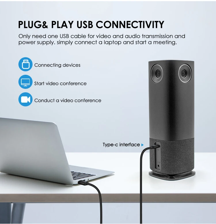 360 Degree Panoramic Video Conference Camera Voice Tracking Face