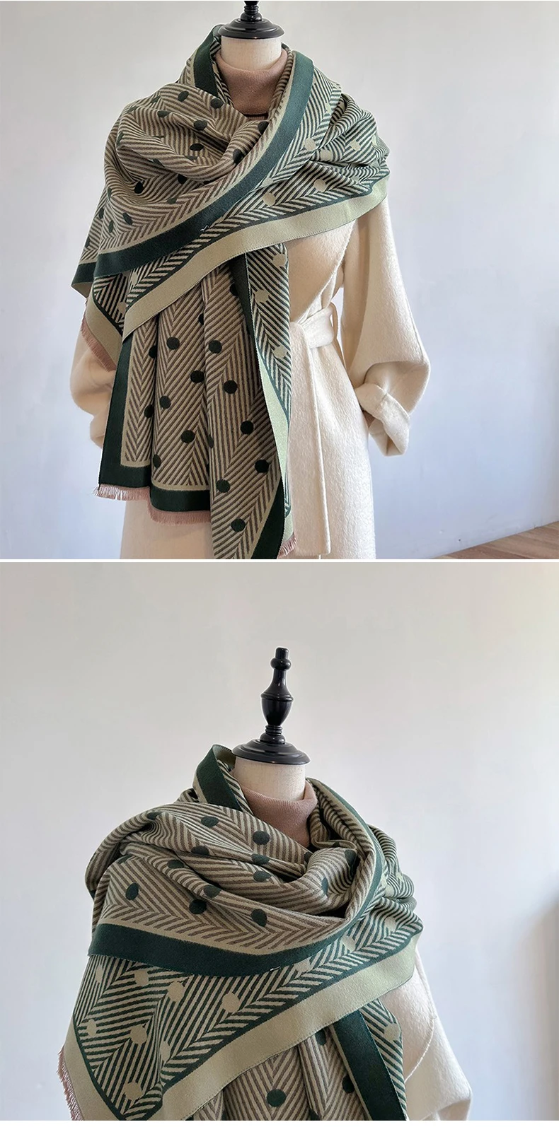 Premium Winter Warm Scarf For Women Dot Pattern Soft Wrap_voghion.com