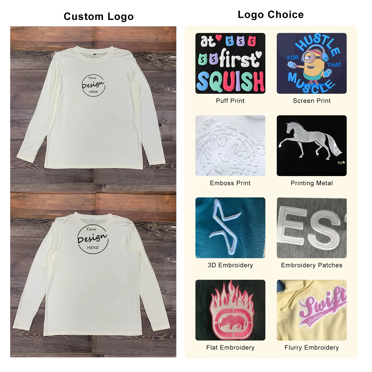 JL1227B Wholesale Customized Bamboo Cotton T-Shirts Screen Print Top Quality Solid Color O-Neck Long Sleeve T Shirts