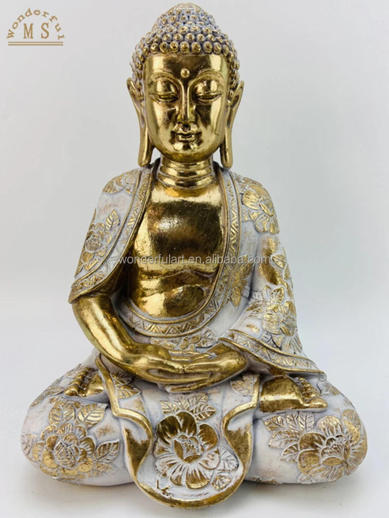 Factory price resin sitting buddha sculpture gold polystone figurines religious decor buddha statue for garden decoration
