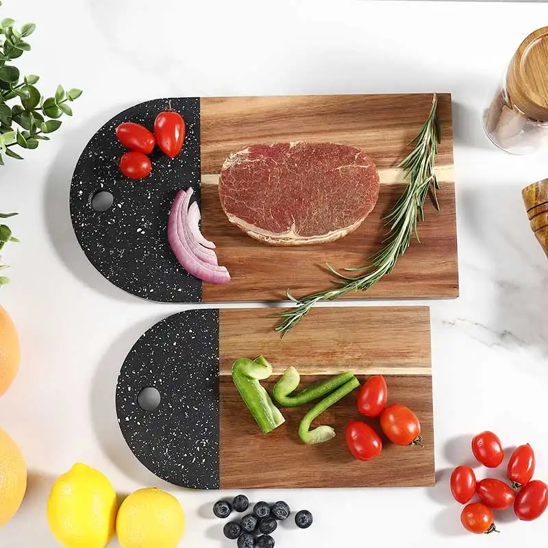 Customized Design Handcrafted Marble And Wood Chopping Board Black