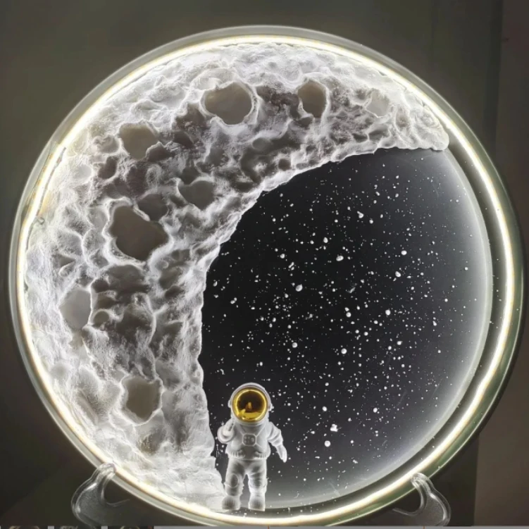 Porch Moon Wall Lamp Nordic Luxury Background Wall Lights Round Mirror Lunar Soil Face Stairwell Moon Lamps