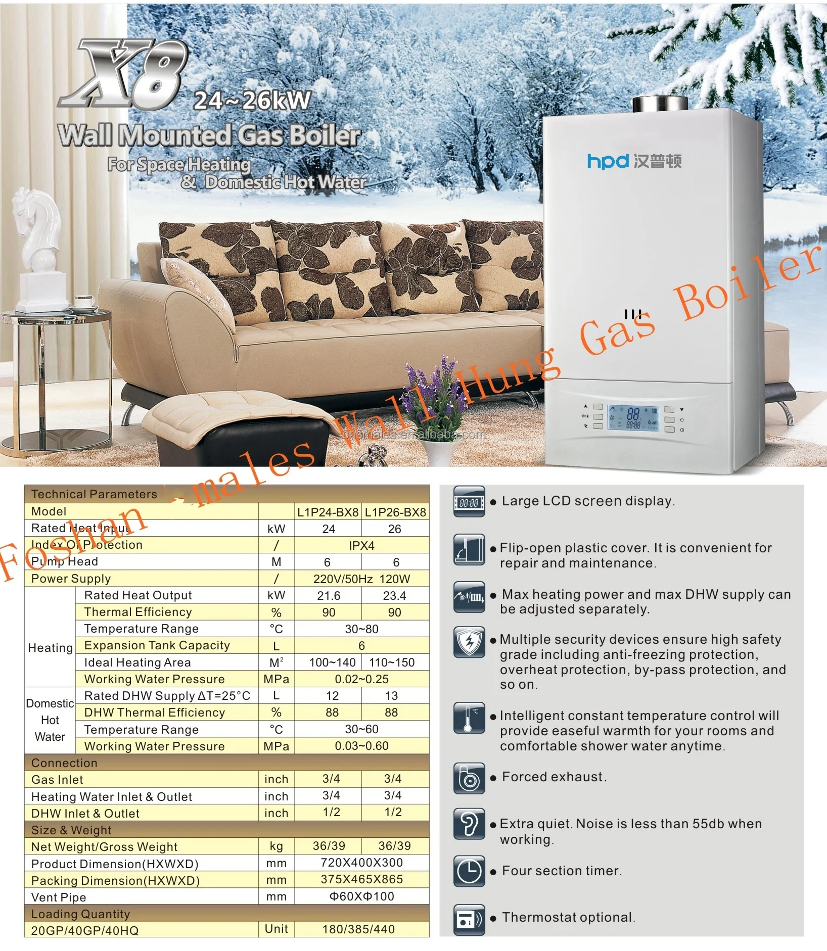 Wifi Wall Hung Gas Condensing Boiler 24kw Hot Sale In Azerbaijan