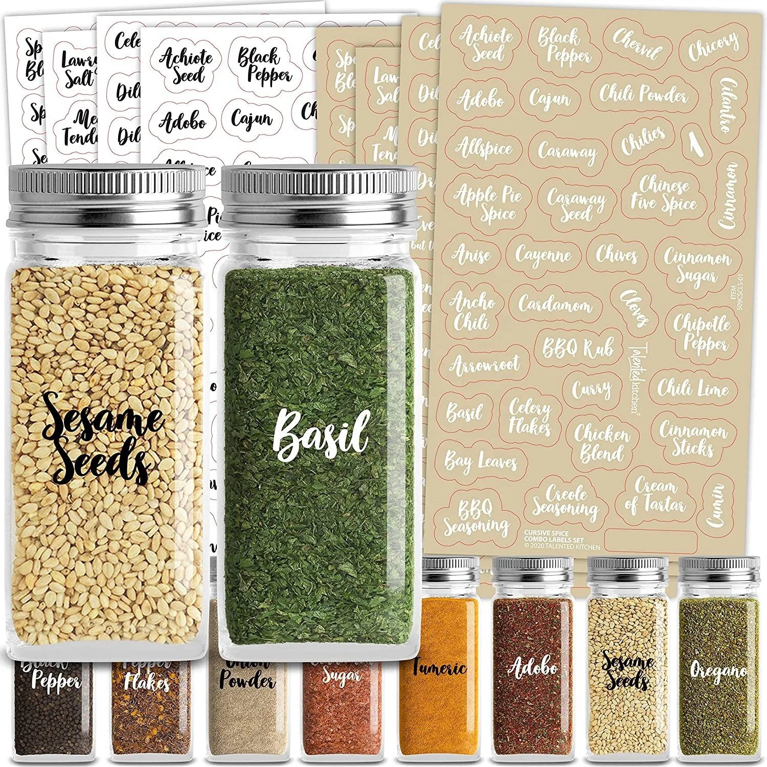 Custom Printed Seasoning Glass Capital Spice Jar Labels,Washable White Herb Spice Clear Sticker for Bottle Container
