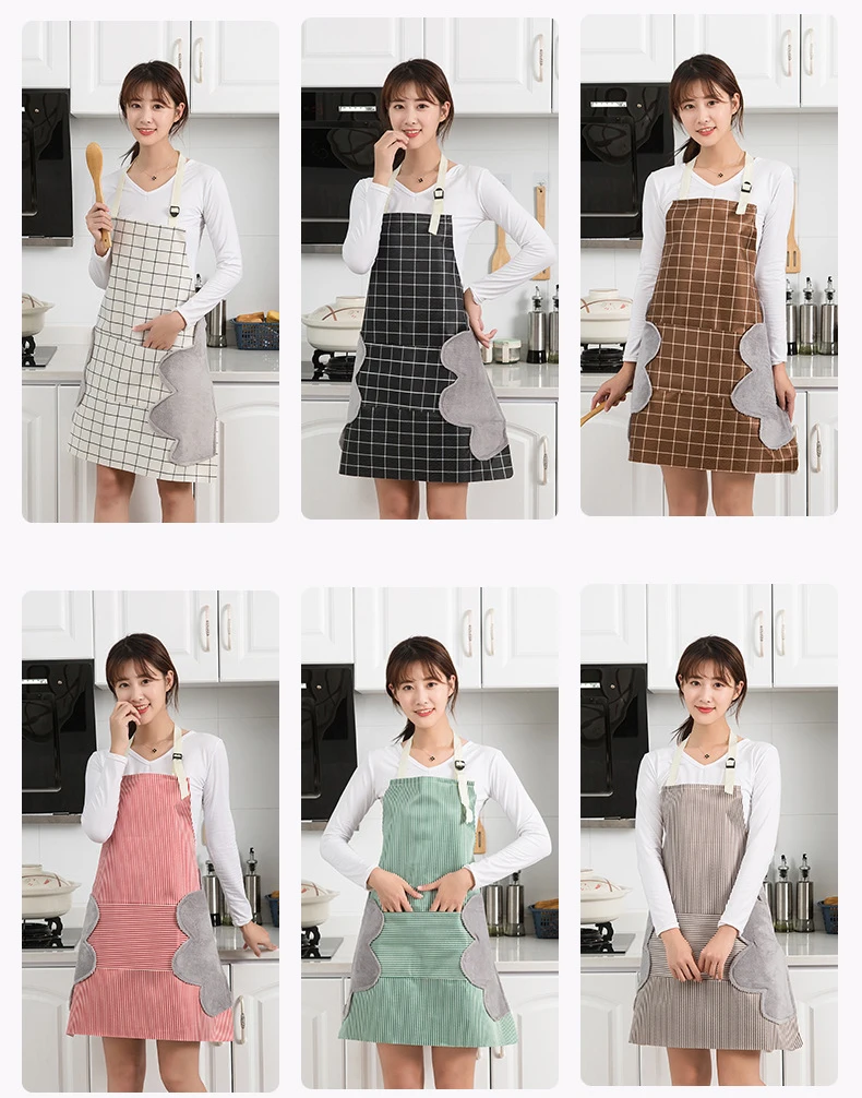 DLL96 Custom Ladies Waterproof Oil-Proof Large Pocket Apron With Hand-Wipe on Both Sides Chef PVC Kitchen Apron