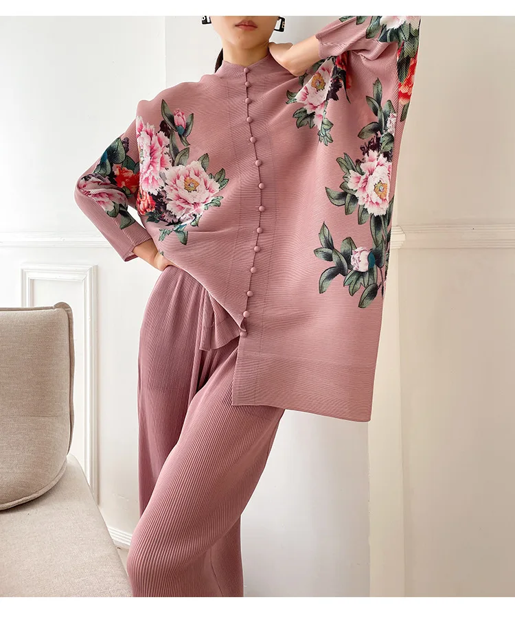 SIPO 2023 Summer New Design Muslim Floral Printed Pleated Shirt Women Sets Modest Fashion 2 Piece Co Ord Set Modest Wear