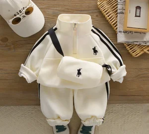 Baby's Spring and Autumn Cotton Suit Boys Girls Embroidered Bag Jacket New Casual Sports Three-piece Set