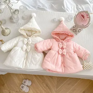 Customized Little Baby Girl Coat 6 Months to 6 Years Winter Cotton Long Sleeves Winter Jacket Pink Thick Button Clothes for Kids