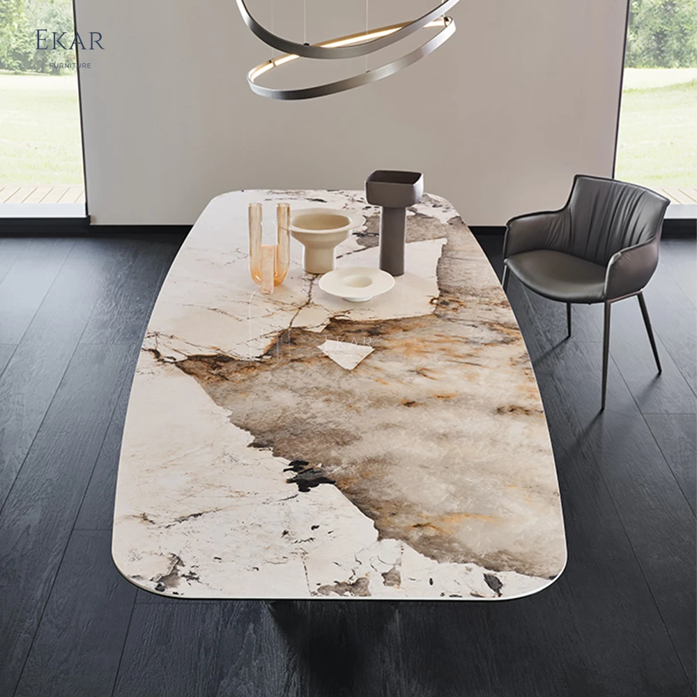 product modern artificial stone dining table with stainless steel base-63