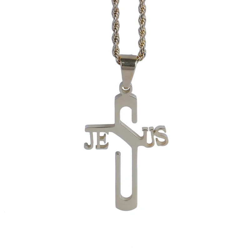 24k Gold Necklace Stainless Steel Jesus 