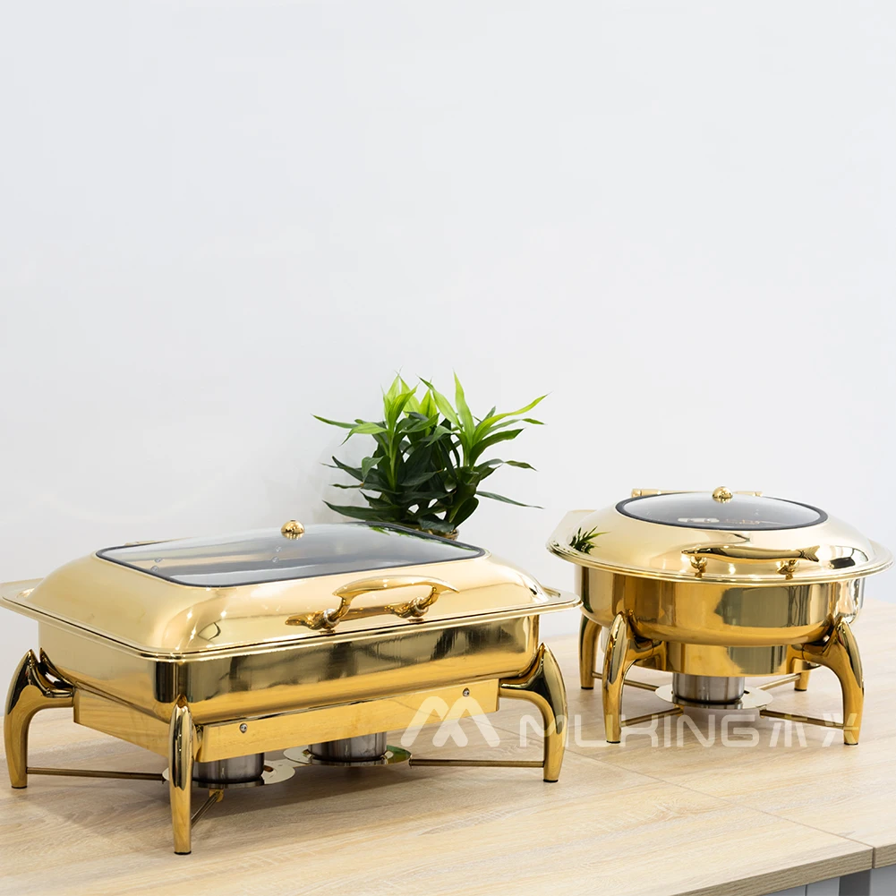 9L Glass Induction & Fuel Luxury Gold Chafing Dish for Buffet Catering