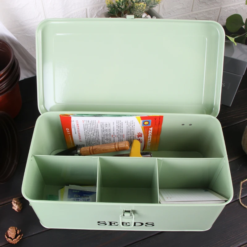 Garden Seed Storage Organizer Container with Dividers Seeds Packet Fashion Metal Seed Box
